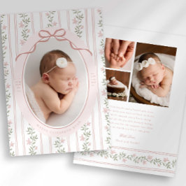 Dainty Floral Bow Photo Birth Announcement Ankündigung