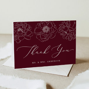 Dainty Floral Burgundy Wedding Dankeskarte