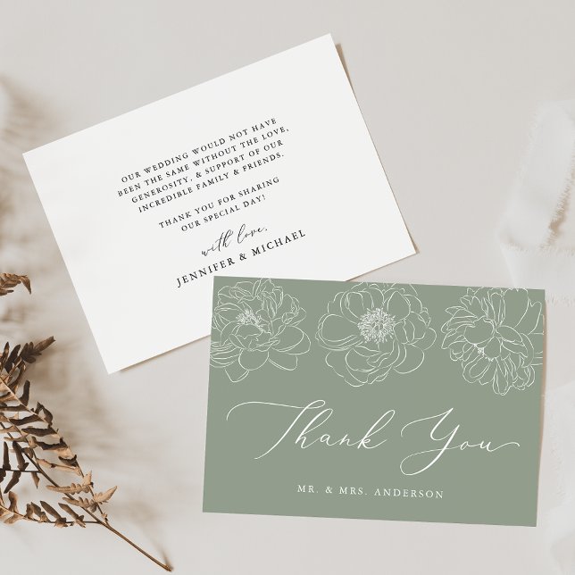 Dainty Floral Sage Green Wedding Dankeskarte (Von Creator hochgeladen)