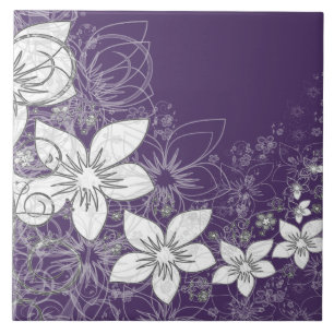 Dainty Floral Scroll on Plum Keramik Tile Fliese