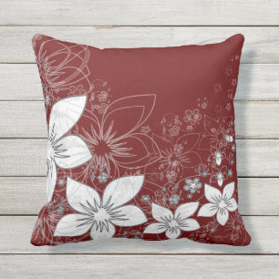 Dainty Floral Scroll on Red Kissen