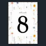 Dainty Floral Wildflower Wedding Tischnummer<br><div class="desc">This colorful dainty wild flowers wedding table number is perfect for a boho rustic wedding. The design features hand-painted watercolor beautiful red, blush, orange, blue, yellow and green wild flowers.</div>