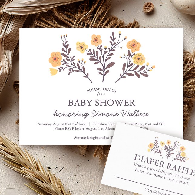 Dainty Florals Elegant Chic CUSTOM BABY SHOWER Einladung (Dainty Golden Florals Elegant Chic CUSTOM BABY SHOWER Invitation -also matching enclosure & thx card)