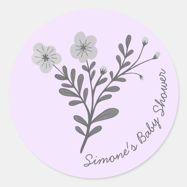 Dainty Florals Elegant Chic CUSTOM BABY SHOWER Runder Aufkleber (Vorderseite)