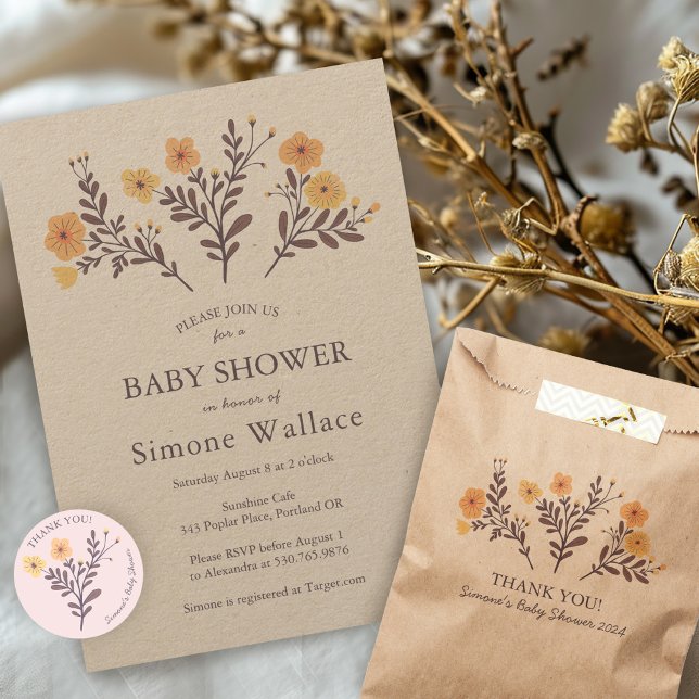 Dainty Florals Elegant DANK YOU BABY SHOWER Geschenktütchen (Dainty Florals Elegant CUSTOM BABY SHOWER KRAFT Favor bags plus matching invitations and stickers
)