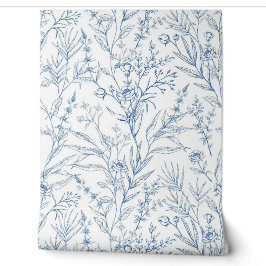 Dainty French Toile Blue Floral Wallpaper Tapete