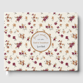 Dainty Gold Maroon Floral Pattern Gästebuch