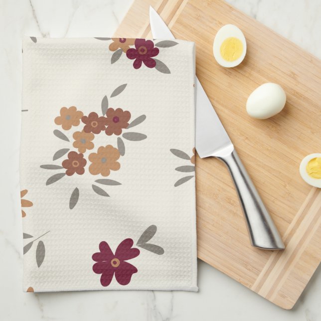 Dainty Gold Maroon Floral Pattern Geschirrtuch (Viertel Falte)