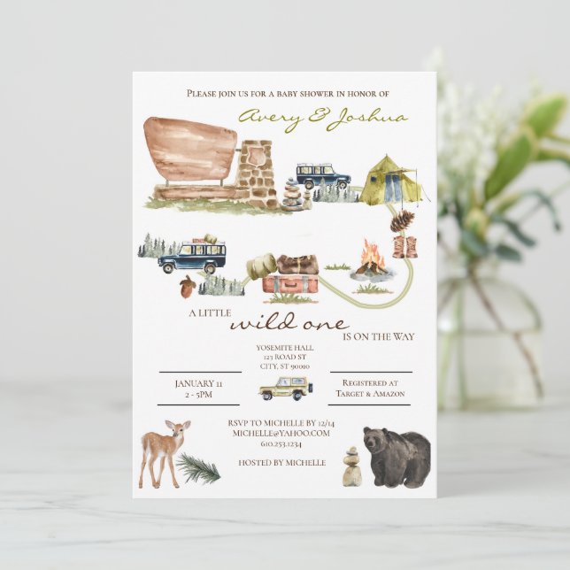 Dainty invitation Baby shower du Parc National (Debout devant)