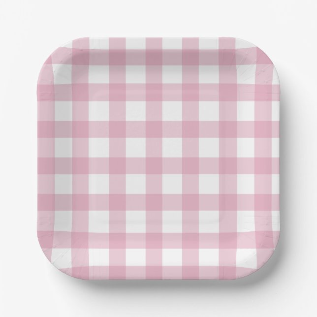 Dainty Pink and White Buffalo Check Pappteller (Vorderseite)