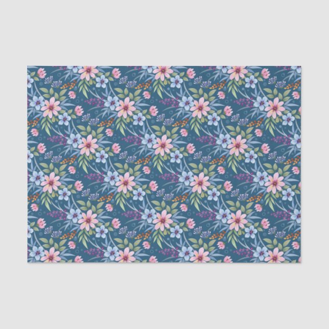 Dainty Pink Blume auf Blue Decoupage Seidenpapier (Vorderseite)