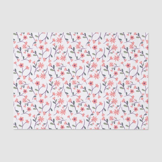 Dainty Pink Blume VInes auf White Decoupage Seidenpapier (Vorderseite)