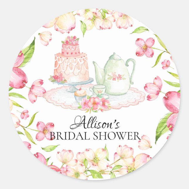 Dainty Pink Floral Bridal Tee Party Sticker (Vorderseite)