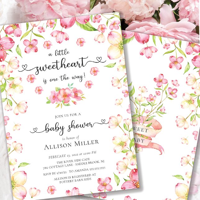 Dainty Pink Floral Sweetheart Baby Dusche Invitati Einladung (Von Creator hochgeladen)