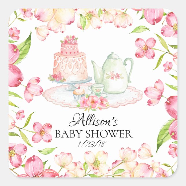 Dainty Pink Floral Tee Party Umschlag Aufkleber (Vorderseite)