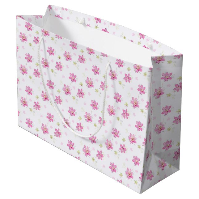 Dainty Pink Posies Große Geschenktüte (Rückseite Schrägansicht)