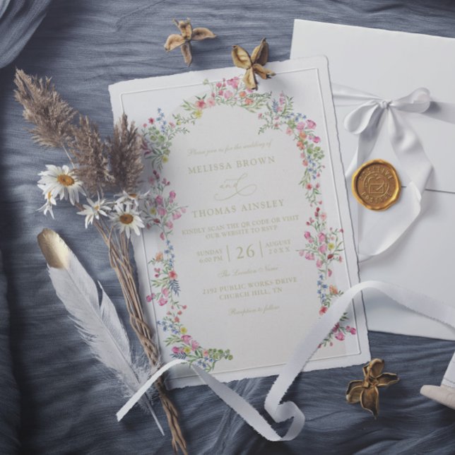 Dainty romantic floral arch QR Code Wedding Einladung (Von Creator hochgeladen)