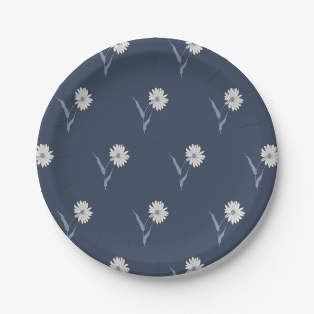 Dainty Scattered Aster Botanical | Inky Navy Pappteller (Vorderseite)