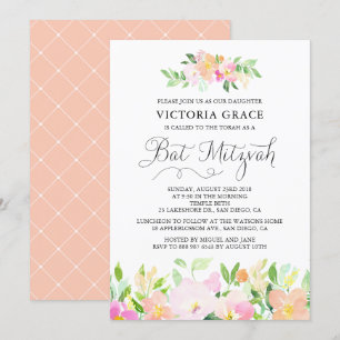 Dainty Watercolor Blume Bat Mitzvah Einladung