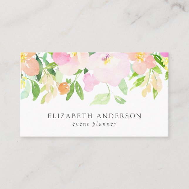 Dainty Watercolor Blume | Pastell Floral Visitenkarte (Vorderseite)
