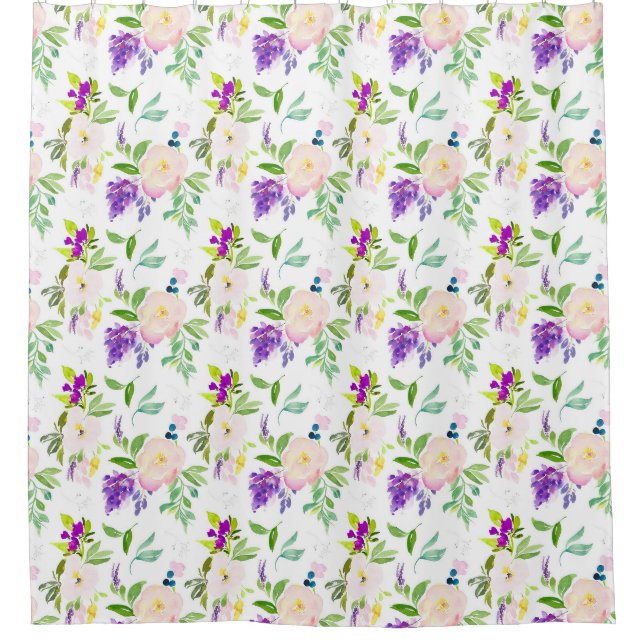 Dainty Watercolor Blume | Peonies und Wisterias Duschvorhang (Vorderseite)