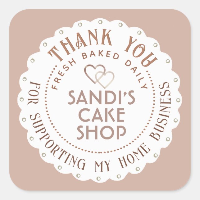 Dainty White Scallop Danke Zuhause Business Heart Quadratischer Aufkleber (Vorderseite)