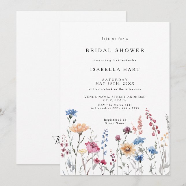 Dainty Wild Blume Bridal Dusche Einladung (Vorne/Hinten)