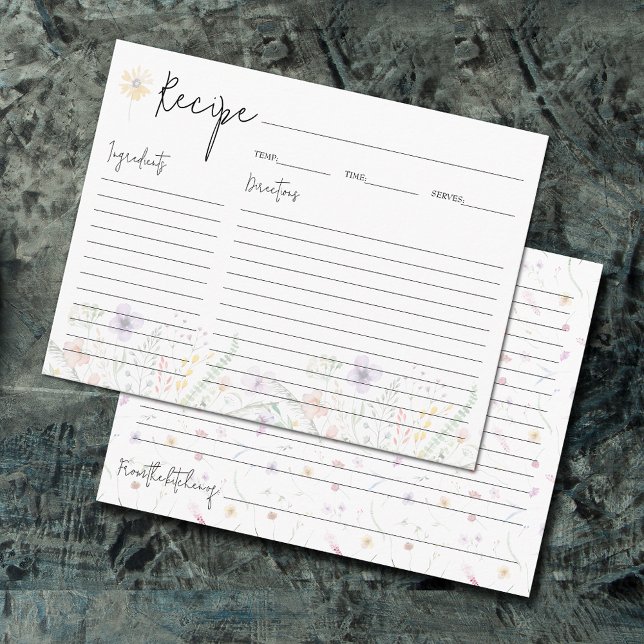 Dainty Wildblumen Brautparty Rezept Karten (Dainty wildflowers bridal shower recipe cards 4.25" x 5.5")