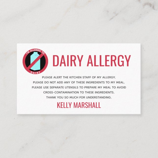 Dairy Allergie Alert Restaurant Carte Chef (Devant)