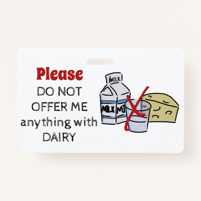 Dairy Allergy Badge - Customize Emergency Info (Devant)