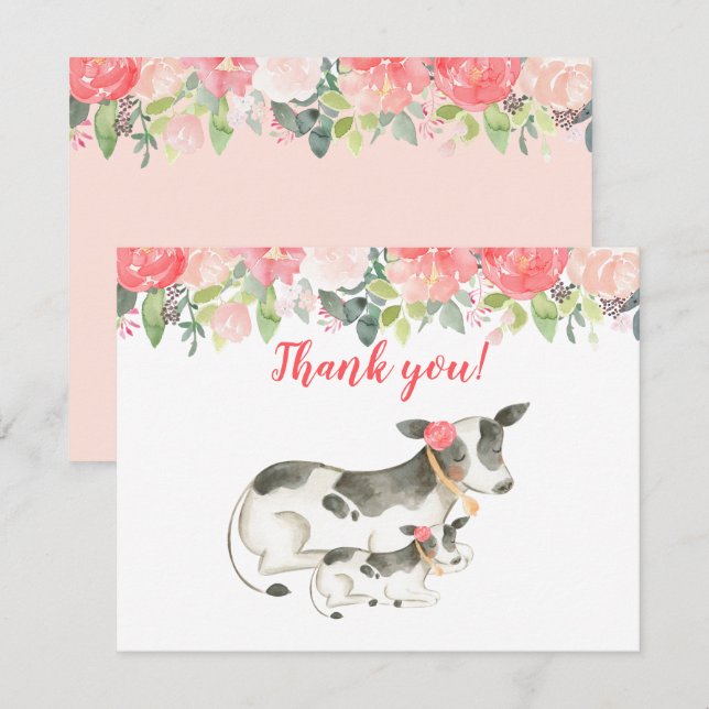Dairy Cow Floral Peony Danke, dass Sie Notizen Einladung (Vorne/Hinten)