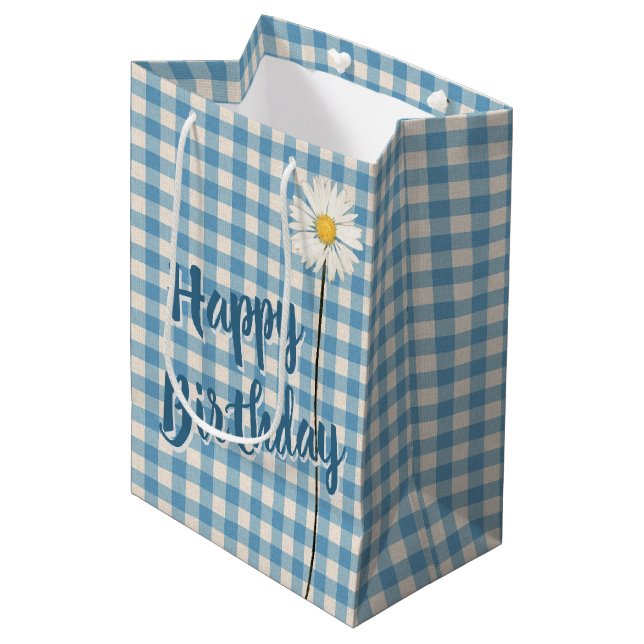 Daisée Anniversaire Sur Aqua En vichy Sac Cadeau M (Devant Angle)