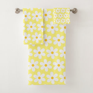 Daisées Retro Floral Pattern Blanc Jaune