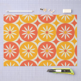 Daises and Atomic stars on Orange Yellow circles Seidenpapier