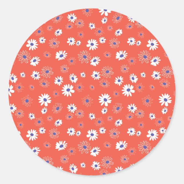 Daisical Whimsical Red White Blue Blume Runder Aufkleber (Vorderseite)