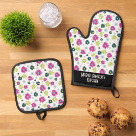 Daisical Whimsical Stylized Floral Blume Muster Ofenhandschuh & Topflappen-Set