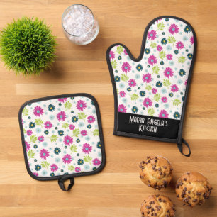 Daisical Whimsical Stylized Floral Blume Muster Ofenhandschuh & Topflappen-Set