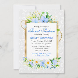 Daisies and Blue Summer Blume Gold Foil Sweet 16 Einladung