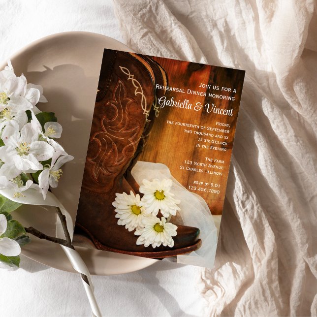 Daisies and Cowboy Boots Western Probe Dinner Einladung (Von Creator hochgeladen)