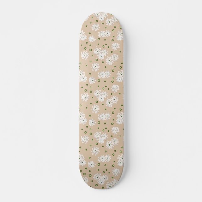 Daisies and Dots - White, Sand and Palm Green Skateboard (Vorne)