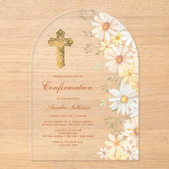 Daisies Arch Confirmation Acryleinladungen (Vorderseite)