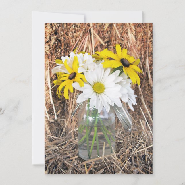 Daisies Black Mit Augen Susans & Hay Wedding Einla Einladung (Vorderseite)