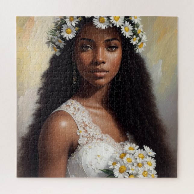 Daisies Black Woman Floral Art (Vertikal)
