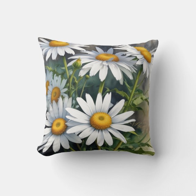 Daisies Bunch Blume Elegante Wasserfarbe Kissen (Vorderseite)