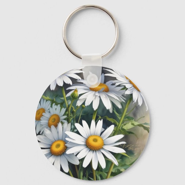 Daisies Bunch Blume Elegante Wasserfarbe Schlüsselanhänger (Vorderseite)