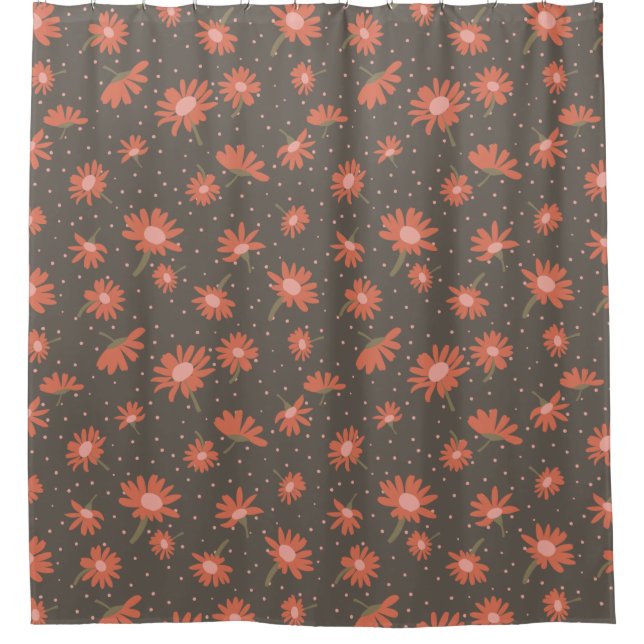 Daisies Coral Pink BrownFloral Muster Duschvorhang (Vorderseite)