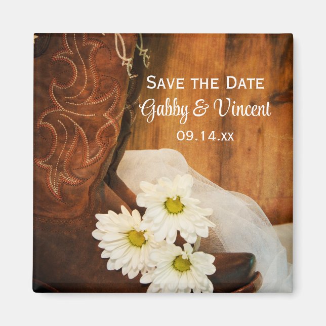 Daisies Cowboy Boots Western Wedding Save the Date Magnet (Vorne)