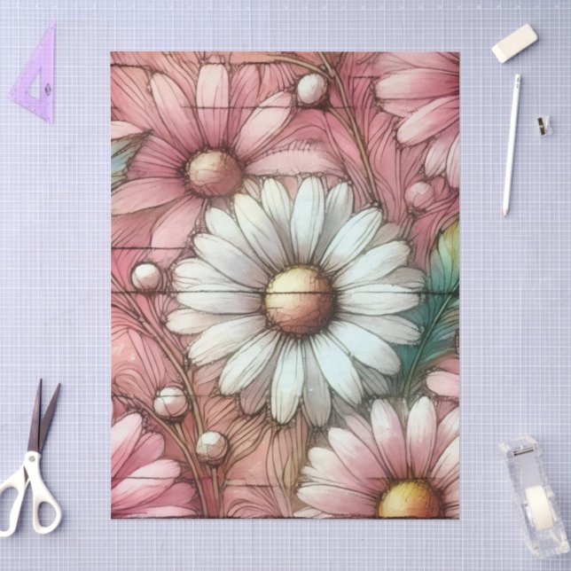 Daisies Daisy Pastel Pink White Floral Decoupage Seidenpapier (Basteln)