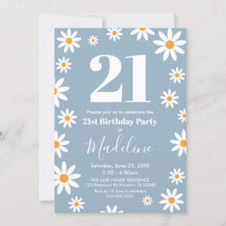 Daisies Dusty blue Birthday Party Invitation Einladung