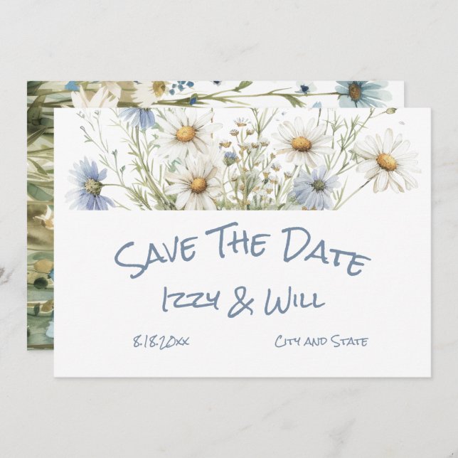 Daisies & Faded Denim Rustic Wedding Save The Date (Vorne/Hinten)